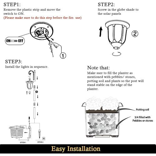 Solar Lamp Post Light with Planter, Outdoor Solar Lights with Crackle Glass, Matte Black Outdoor Flower Pots, 2 in 1 Solar Post Lights Waterproof for Porch Garden Patio