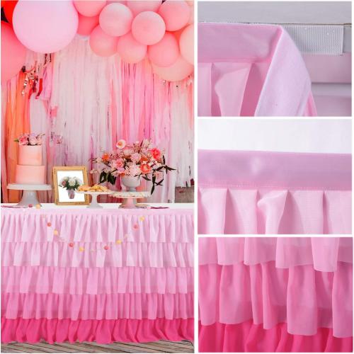 Pink Table Skirt Tutu Ruffled Tablecloth for Rectangle Table 6ft Baby Shower Gradient Pink Girls Birthday Party Unicorn Home Decor