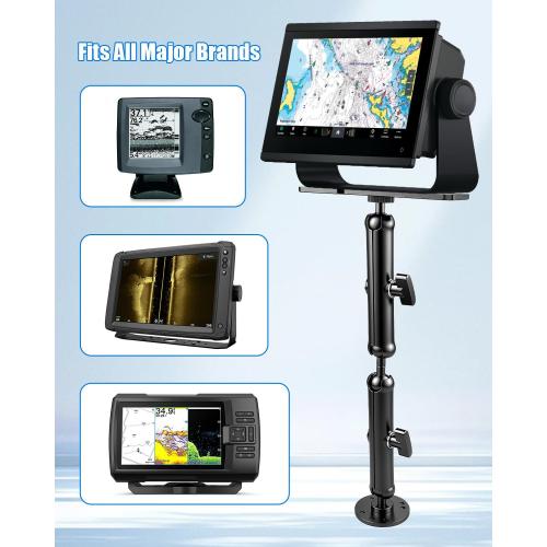 Aluminum Fish Finder Mount with 14In Dual Rod Extended Arm Compatible with Garmin Lowrance Humminbird, Depth Finder Holder Fits for RAM Scotty C Size Marine Electronic Accessories, 1In C Size Ball