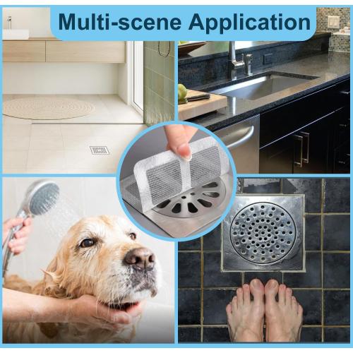 30 PC Disposable Shower Drain Hair Catcher Stickers 4x4 Strong Adhesive Mesh Covers for Bathroom, Kitchen & Laundry Easy Apply & Remove