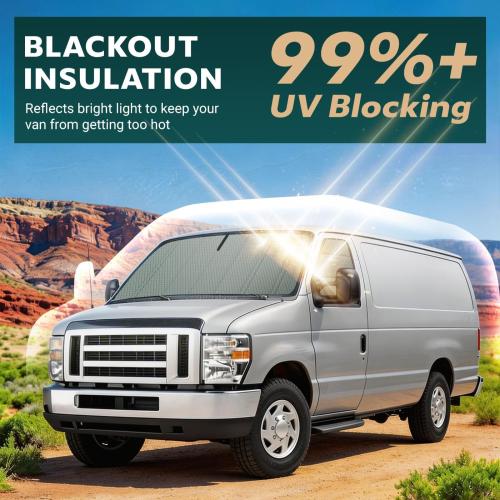 Extra-Thick Rear Door Window Covers(Pair) for Ford Econoline Van, Magnetic Insulated Blackout Window Sunshade, Foldable Design, AllSeasonGuard Pro