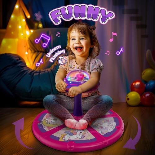 Flooyes Unicorn Sit and Spin Toys for Toddlers Girls 2 Years Old, Christmas Birthday Gifts for 1 2 3 4, with LED and Music, 360° Spin