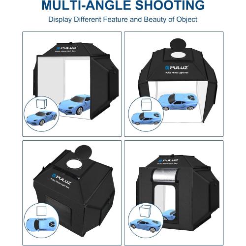 PULUZ 16''x16'' Photo Studio Light Box, Upgraded Photo Box Soft Box Integrated Portable Light Box Photography with Hight CRI 480 LED Lights & 4 Color Backdrops for Product Photography