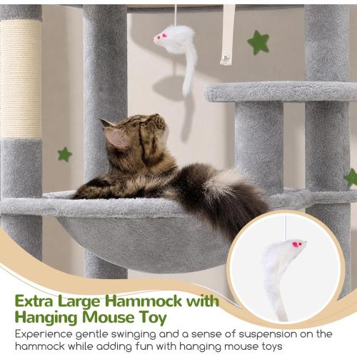Globlazer Heavy Duty Cat Tree, 70 inch Sturdy Cat Tree for Indoor Cats Extra Large Cat Tower with Scratching Post, Hammock, Cat Condo for Adult Cats Kittens, F70 Pro, Light Grey