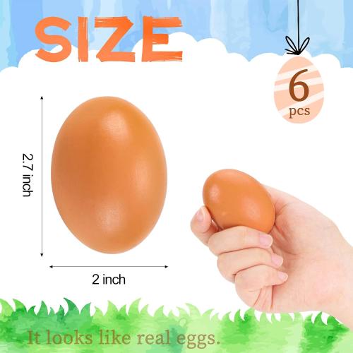 YunKo 6PCS Wooden Easter Eggs Fake Egg Chicken Coop Accessories Easter Eggs for Craft Nest Egg Brown for Laying Chickens