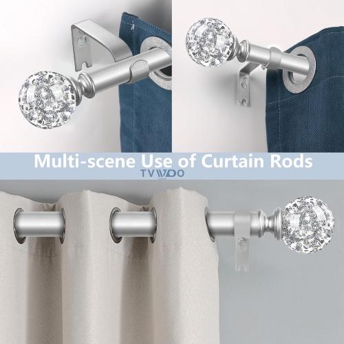 Silver Decorative Crystal Curtain Rods:66-120 Inch Heavy Duty Adjustable Window Curtains Rods for Bedroom Living Room,Nickel Modern Girly Acrylic Drapery Rods Set with Sheer Bling Foil Finials