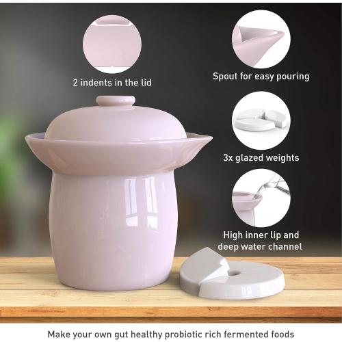 Fermentation Crock Jar Sauerkraut Crock with Glazed Weights 1 Gallon Onggi Kimchi Pot for Fermenting Delicious Kimchi Kombucha & Pickles - Stoneware Fermenting Crock Pickling Fermenter (4L)