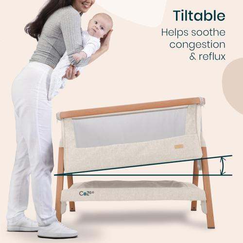 Tutti Bambini CoZee® 2-in-1 Baby Bassinet & Bedside Sleeper - Fast-Folding Bedside Bassinet, Baby Crib with 6 Mattress Heights & Breathable Mesh Window, Mattress Included, 0-6 Months (Walnut & Ecru)‼️light use‼️