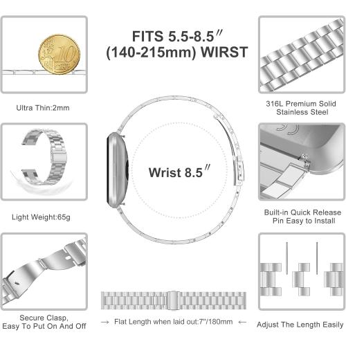 Wearlizer Stainless Steel Compatible for Fitbit Versa/Versa 2, Ultra-Thin Lightweight Replacement Bands for Women & Men