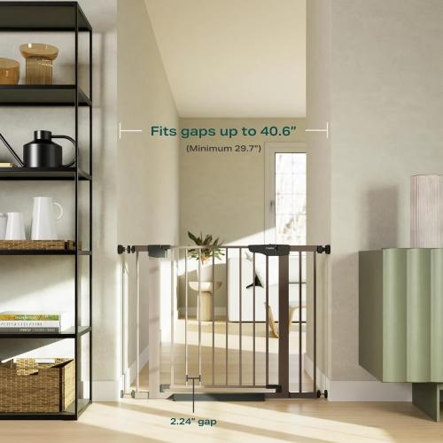 Cumbor 29.7-40.6 Baby Gate for Stairs, Mom's Choice Awards Winner-Dog Gate for Doorways, Pressure Mounted Auto-Close Pet Gates for Dogs Indoor, Safety Child Gate with Easy Walk Thru Door, Brown