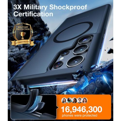 TORRAS Magnetic Shockproof for Samsung Galaxy S23 Ultra Case, Fit for MagSafe, 4X Military Grade Protection, Translucent Slim Case for Samsung S23 Ultra Case Anti-Fingerprint Anti-Scratch, Black