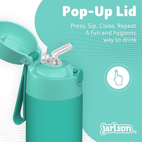 Jarlson® Kids Water Bottle CHARLI [18OZ] - Stainless Steel Thermo Bottle with Straw - Insulated, Spill Proof Waterbottle for School & Sports - Thermo Tumbler for Boys & Girls (Turquoise)