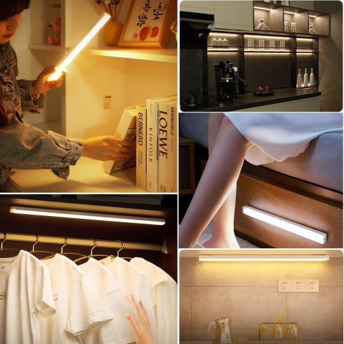 Under Cabinet Lighting 20 Inch, Rechargeable Motion Sensor Light with Stepless Dimming, Daylight White 6000K LED, USB-C Magnetic Closet Light for Kitchen, Stairs, Wardrobe (2 Packs)