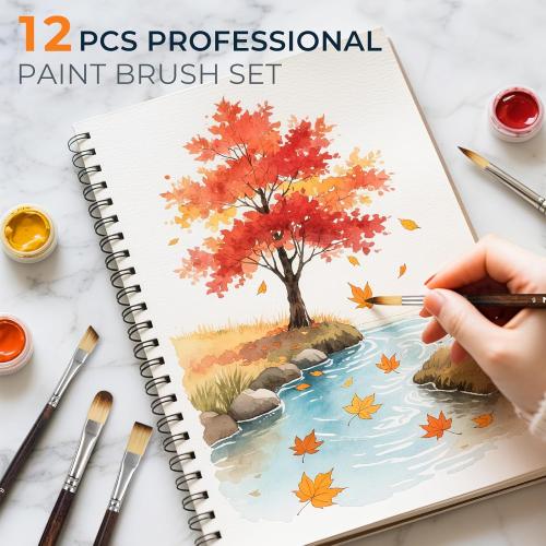 Nicpro 12PCS Artist Paint Brush Set, Craft Paint Brushes for Acrylic Painting, Oil, Watercolor, Gouache, Tempera, Face, Body, Fabric, Model, Art Supplies Paintbrushes for Artists Beginners (Wood)