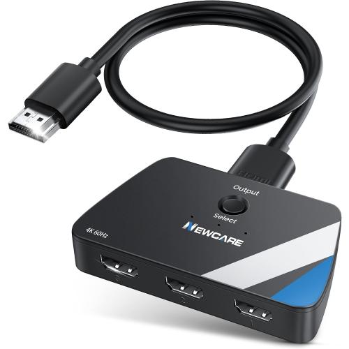 NEWCARE HDMI Switch 3 in 1 Out, 4K@60Hz HDMI Switcher with 2.6FT HDMI Cable