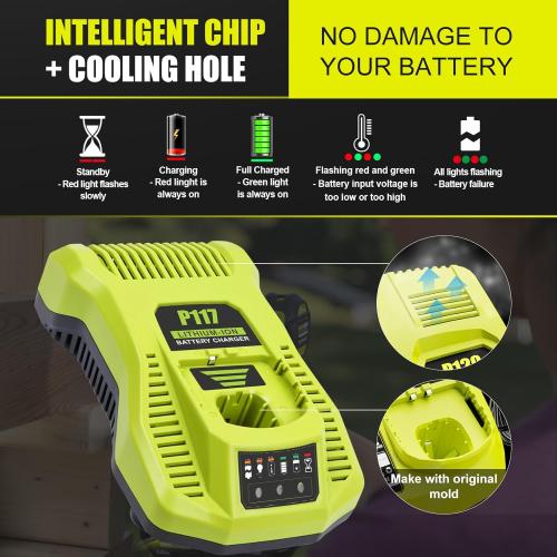 【Upgrade】 Charger Replacement for Ryobi 18V Charger P117 Compatible with Ryobi 12V-18V One  Lithium NiCad NiMh Battery P102 P108 P189 P197 P103 P105 P107 P190 P191 PBP002 12-18V Ryo Battery Charger