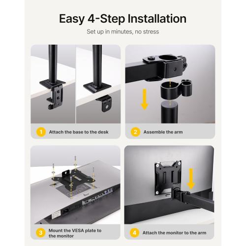 monTEK Single Monitor Stand for 17-32 inches Screen, Fully Adjustable Monitor Arm Desk Mount up to 22lbs Capacity, Computer Mount with C Clamp and Grommet Base, Max VESA 100x100mm