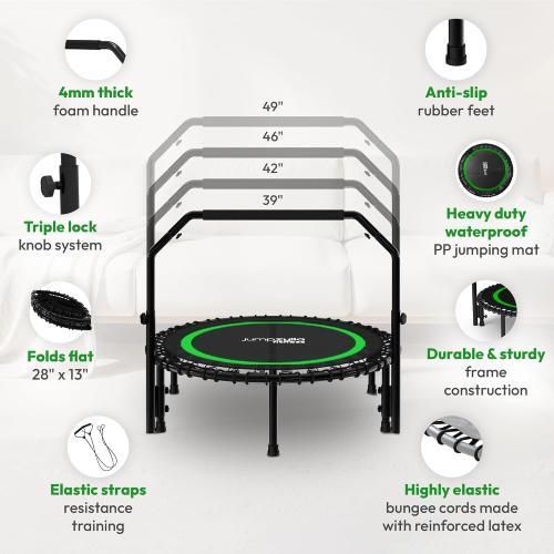 Mini Rebounder Trampoline for Adults, Fitness Trampoline with Bar | 450/550 lbs Exercise Trampoline with Adjustable Handle, 40/48 in for Indoor/Outdoor Workouts