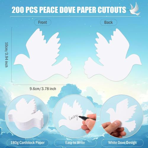 FOBSME 200 Pcs Peace Dove Paper Cutouts 3.94x3.78 Inch White Pigeon Cutouts Paper Bird Shape Die-Cuts Accents for Classroom Bulletin Board Home Window Wall Party Decorations School Crafts Projects
