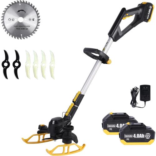Weed Wacker Cordless, Electric Weed Trimmer Rechargeable 3 in 1, One 4.0 Ah Battery Powered Weed Whacker Cordless 20V Grass Trimmer with Blade and Charger (Two 4.0AH battries)