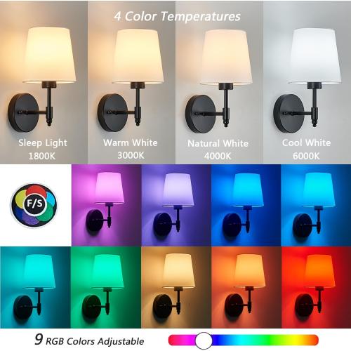 Rechargeable Wall Sconces Set of 2, Black Cordless Battery Operated Sconce with Dimmable LED Bulb and Remote, 13 Colors Wall Lights for Bedroom Living Room Hallway