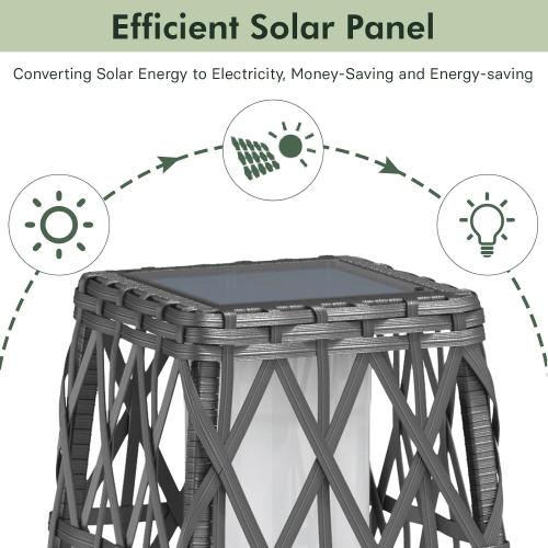 Grand patio Outdoor Solar Powered Wicker Floor Lamp Outdoor Weather-Resistant Deck Light for Garden Porch - Silver Gray, Large Cindy