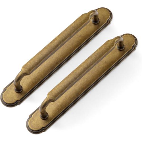 Goo-Ki 2 Pack Antique Brass Cabinet Pulls with Backplate Spacer, 5 Hole Center Kitchen Drawer Pulls Handles with Base Plate Zinc Alloy Hardware