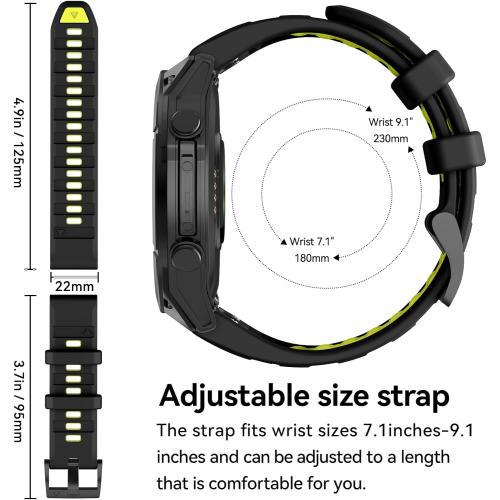 Compatible with Garmin Fenix 8 47mm/Fenix 7/Fenix E Band, 22mm Easy-fit Sport Silicone Strap for Fenix 7 Pro/Fenix 5/Fenix 5 Plus/Fenix 6/Fenix 6 Pro/Forerunner 945/935 Smartwatches
