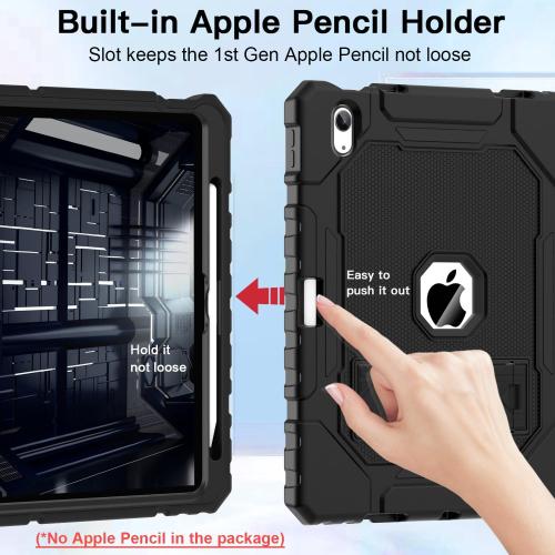 Case for iPad (A16) 11th/10th Generation 11/10.9 inch 2025/2022, Heavy Duty Military Grade Shockproof Rugged Cover with Pencil Holder/Stand for i Pad 11th / 10 th Gen (Black)