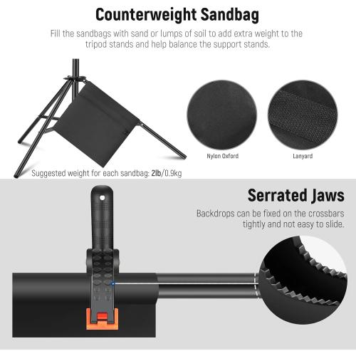 Neewer Photo Studio Backdrop Support System, 10ft/3m Wide 6.6ft/2m High Adjustable Background Stand with 4 Crossbars, 6 Backdrop Clamps, 2 Sandbags, and Carrying Bag for Portrait & Studio Photography