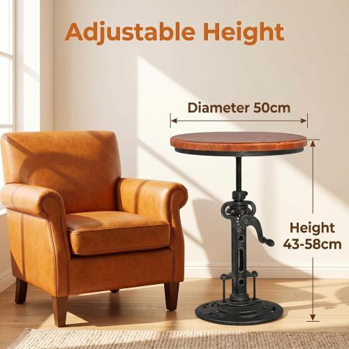 Topower Industrial Retro Side Table end Table Antique Mechanic DIY Crank Height Ajustable Cast Iron Base Table Farmhouse Accent End Table Silver