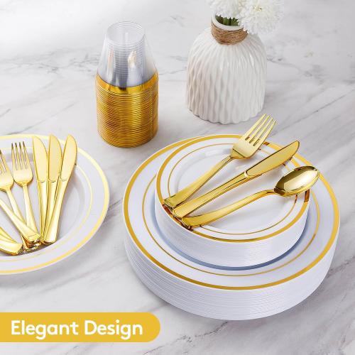 Goodluck 600 Pieces Gold Disposable Plastic Plates for 100 Guests