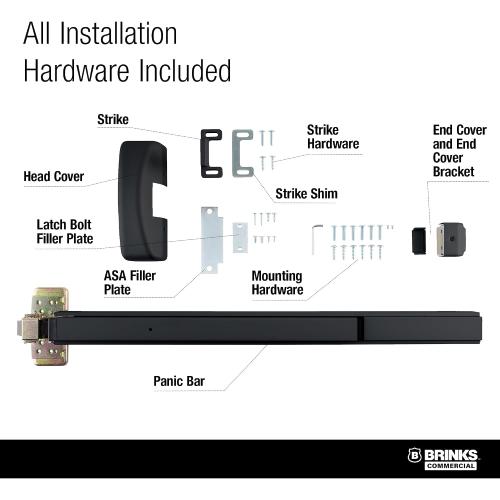 Brinks Commercial Rim Panic Exit Device, Matte Black - UL Listed Emergency Exit Hardware for Commercial Doors