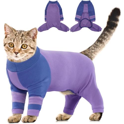 Sticky Hair Cat Clothes, Four-Leg Long Sleeve Cat Pajamas, Prevent Fur Shedding Kitten Onesie Shirts, Surgery Recovery Suit for Male Female, Wound Protection & Preventing Licking