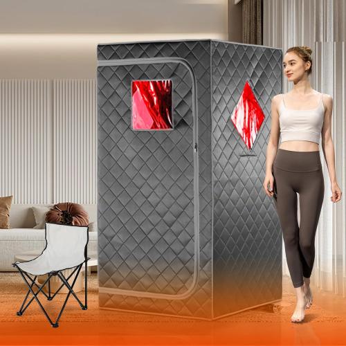Full Size Portable Personal Infrared Sauna for Home, Personal Home Spa Tent with Remote Control, Heating Foot Pad, Foldable Reinforced Chair （Grey, L33.8 x W 33.8 x H 66.5