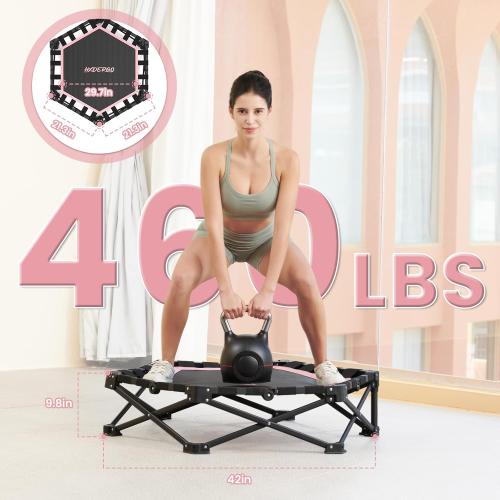 HXD-ERGO Foldable Mini Trampoline, 42'' Rebounder Trampoline with Adjustable Foam Handle, Fitness Trampoline for Indoor, Outdoor, Home Gym,Max Load 460lbs