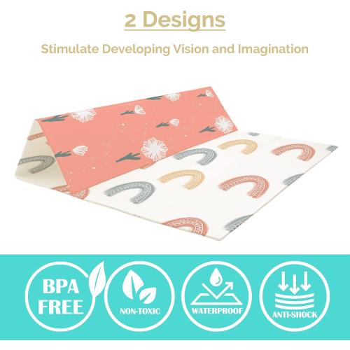 JumpOff Jo Foldable Foam Play Mat – Large Waterproof Baby & Toddler Activity Floor Mat, Double-Sided 70 x 59 Inch Play Surface