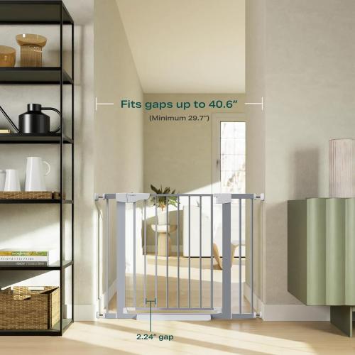 Cumbor 29.7-40.6 Baby Gate for Stairs, Mom's Choice Awards Winner-Dog Gates for Doorways, Pressure Mounted Auto-Close Pet Gates for Dogs Indoor, Safety Child Gate with Easy Walk Thru Door, Gray