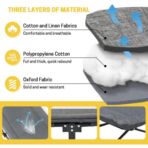 ATORPOK Camping Cot for Adults with Cushion and Pillow, Portable Folding Bed for Sleeping, Lightweight Tent cot with Carry Bag Supports 450 lbs (Grey)