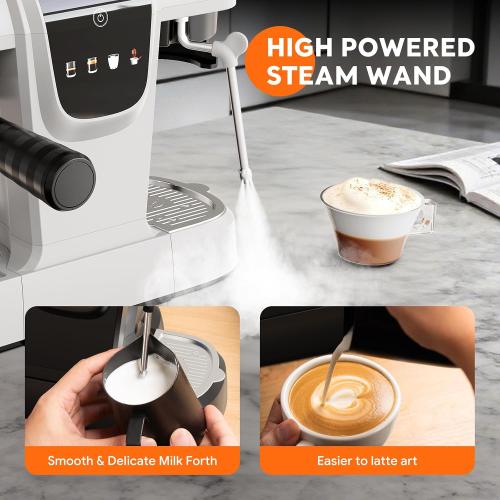 RECAFIMIL Semi-Automatic Espresso Machine with Grinder, 20 Bar, Compact Professional Coffee Maker with Milk Frother, Latte & Cappuccino, Perfect for Home Use, White