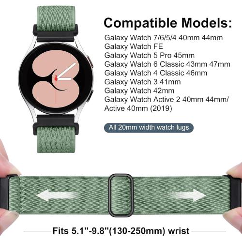 Easuny 12 Pack Stretchy Bands Compatible with Samsung Galaxy Watch 7 6 5 4 FE 40mm 44mm Band, Galaxy 5 Pro 45mm, 6 Classic 47mm 43mm, 4 Classic 46mm 42mm, Active 2, 20mm Elastic Watch Strap for Women