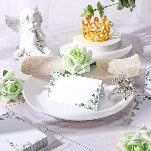 Fumete 200 Pack Wedding Name Cards for Table Setting Watercolor paper Greenery Seating Place reception Sign Tent Blank Table Printable Tent Folding Name Card for Party Bridal Dinner, 3. 5 x 4 Inch