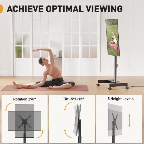 Perlegear Rolling TV Stand with Power Outlet, Tilt & Rotation TV Cart - Ideal for 26-50 Inch TVs up to 55 lbs, Featuring 8 Height Settings, Max VESA 300x300mm, PGTVMC19