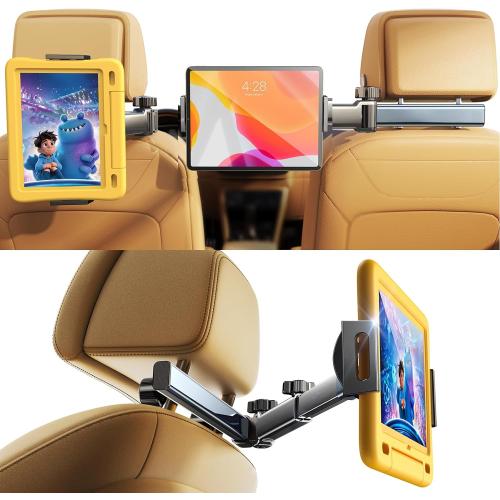 LISEN for iPad Holder Car Road Trip Essentials Activities for Kids Gifts, Car Accessories for Women Interior Truck Essentials, 3in1 Tablet Holder Back Seat Car Organizer Camping Headrest iPad Mount