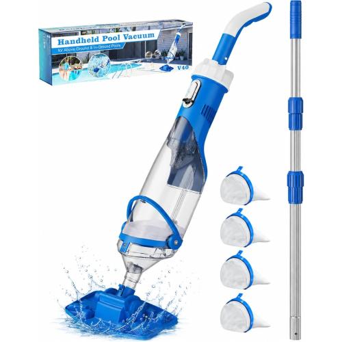 Cordless Pool Vacuum with Telescopic Pole, 18.5 GPM Powerful Suction, 1.5H Supercharge Technology, Handheld Pool Vacuum Cleaner for Above Ground/Inground Pools, Hot Tubs, Blue ❗MAY HAVE MISSING PIECES/NEEDS CLEANING❗