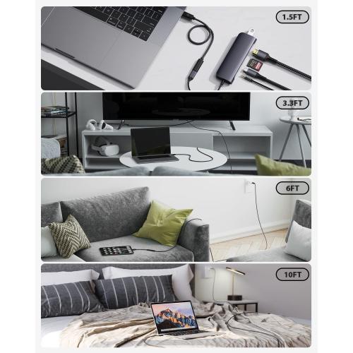 USB C Extension Cable (20Gbps/240W/4.3FT/1.3M), USB 3.2 Type C 3.1 Male to Female Extension Charging & Sync for iPhone 16 15 Pixel PSVR2 MacBook Air Pro/New iPad Dell XPS Surface Book-Black