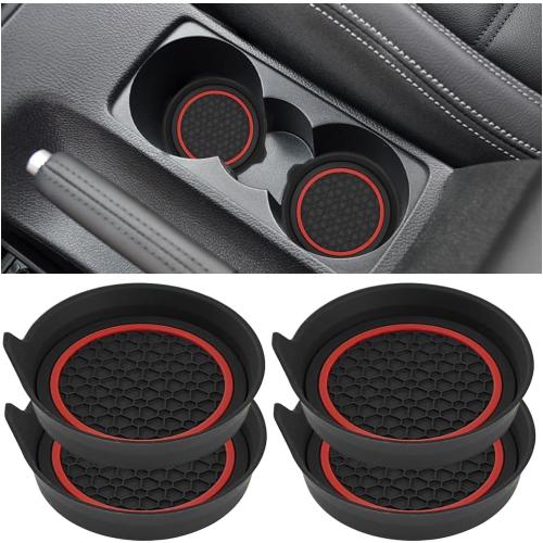 HZEL 4PCS 2.75 Inch PVC Car Cup Holder Coasters, Red/Black