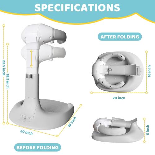 4our Kiddies Foldable Baby Shower Standing Support for Toddlers & Infants 8-36 Months, No Setup Anti-Slip Bath Stand Holder, Adjustable Height, Portable Travel & Storage, Easy Clean, Grey
