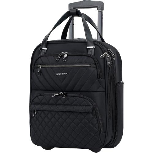 KROSER Carry On Underseat Multi-functional, 16-inch Underseater Lightweight Overnight Suitcase for Men Women, Black