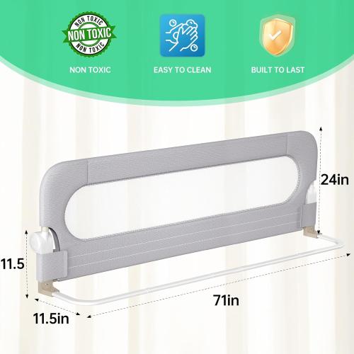 UPGOGO Folding Bed Rail for Toddlers,Baby Bed Rail Guard with Reinforced Anchor Safety System,Fit Bunk,Full Size,Queen,King,Twin(Grey,71x23.6)